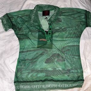 Ottolinger Green Mesh book print stretch Logo polo Collar Shirt